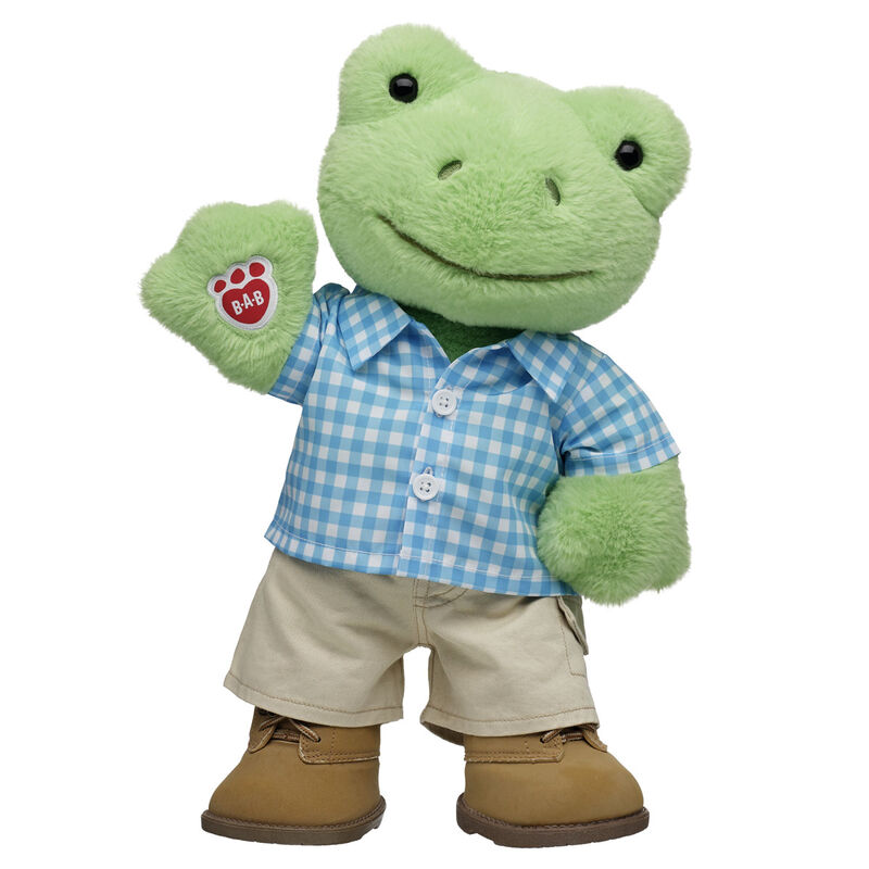 Spring Green Frog Stuffed Animal Blue Gingham Gift Set plush by Build-A-Bear