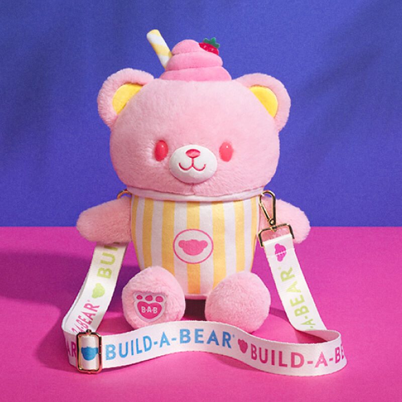 Strawberry Lemonade Bear Slushie Plushie with Carrying Strap plush by Build-A-Bear