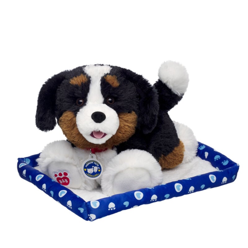 Promise Pets Bernese Mountain Dog Stuffed Animal with Blue Bed plush by Build-A-Bear