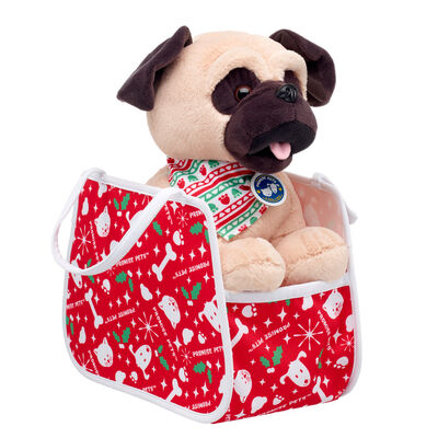 Promise Pets&trade; Pug Soft Toy with Christmas Bandana & Carrier