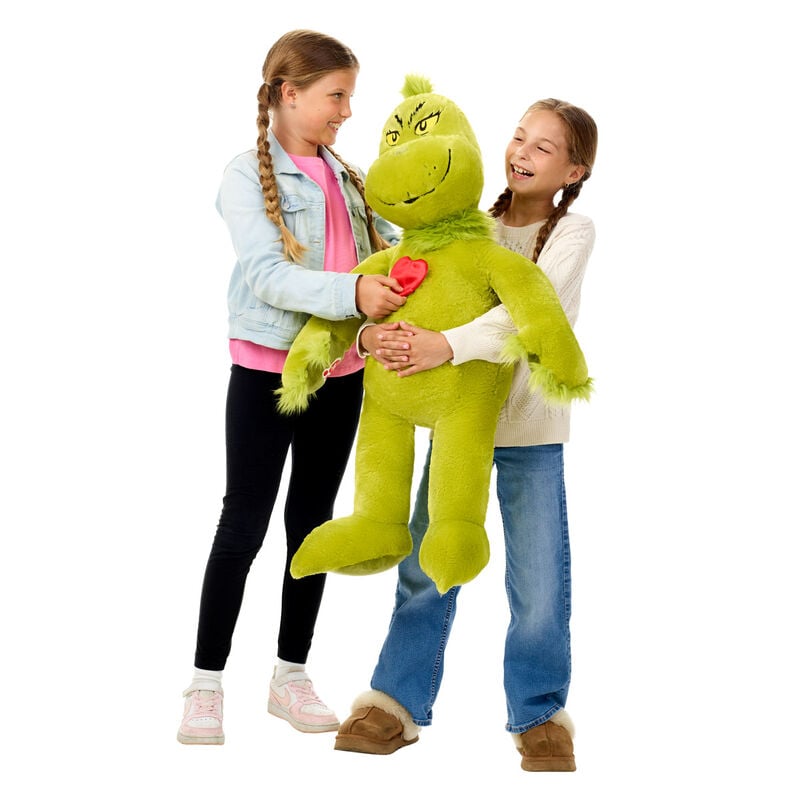 Giant Grinch plush with extra large heart by Build-A-Bear