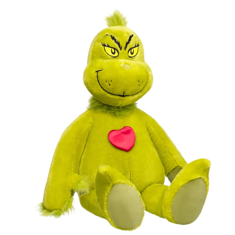 Giant Grinch plush with extra large heart by Build-A-Bear