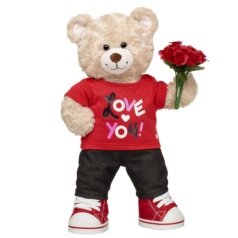 Happy Hugs Teddy Bear Love You Gift Set with Roses - Build-A-Bear Workshop®