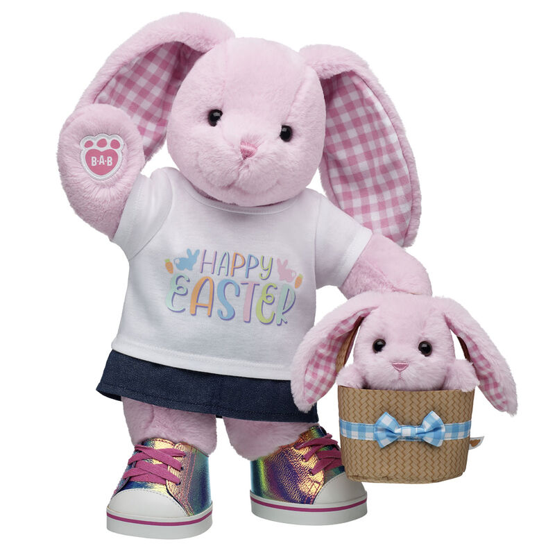 Pink Gingham Pawlette Bunny Plush Mini Beans Gift Set plush by Build-A-Bear
