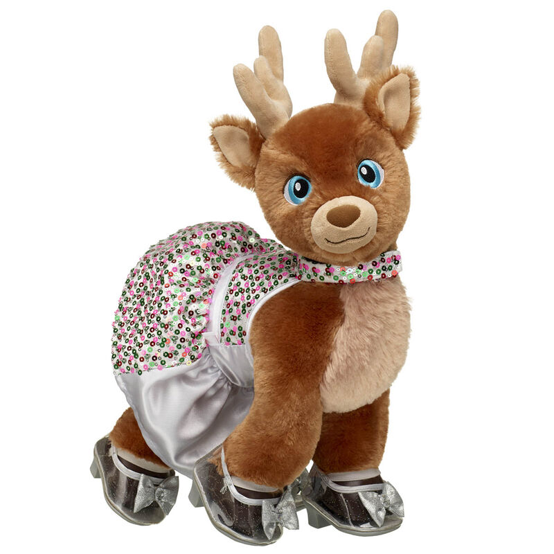Glisten and the Merry Mission™ Santa's Reindeer Plush Pink and Green Dress Gift Set with Heels - Build-A-Bear Workshop®