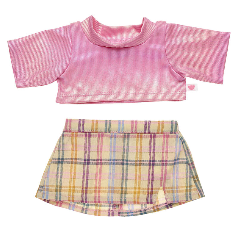 2-Piece Pink Top and Plaid Skirt Outfit for Stuffed Animals - Build-A-Bear Workshop&reg;