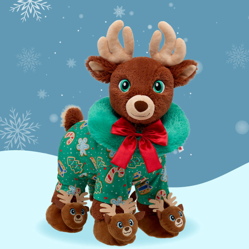 Santa's Reindeer Plush with Sleeper, Wreath and Slippers