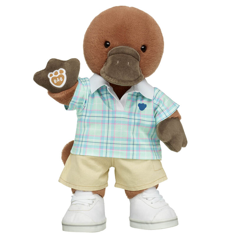Online Exclusive Platypus Soft Toy with Plaid Polo and Khaki Shorts - Build-A-Bear Workshop®