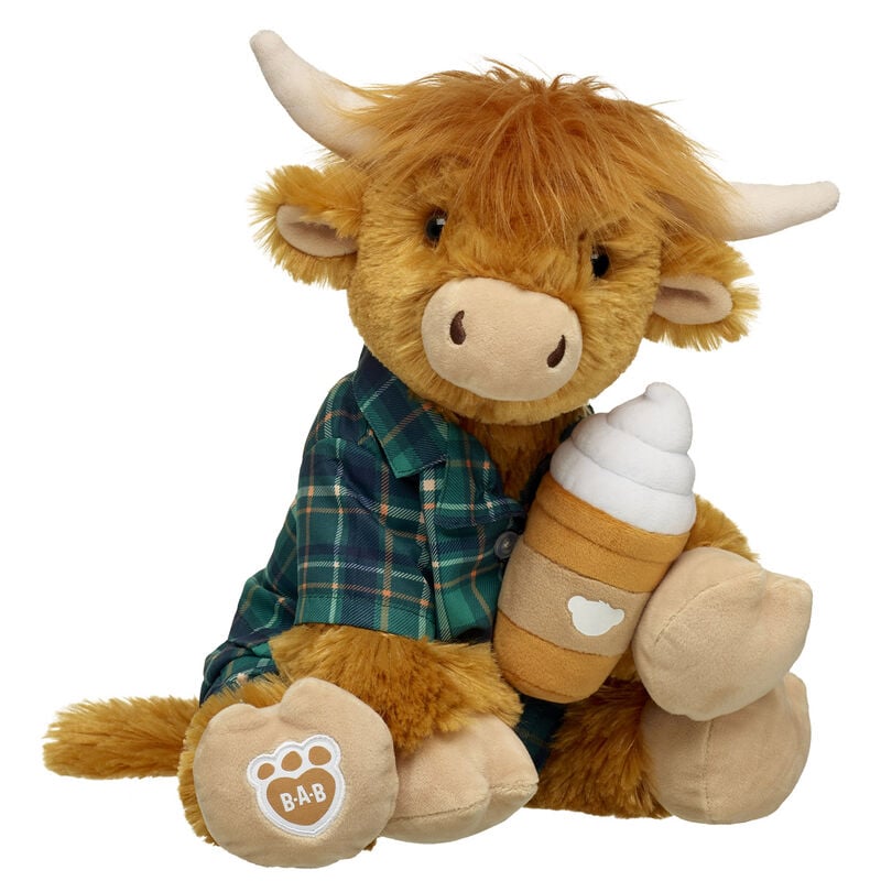 Shaggy Highland Cow Stuffed Animal Green Plaid PJ Gift Set with Drink Wristie - Build-A-Bear Workshop®