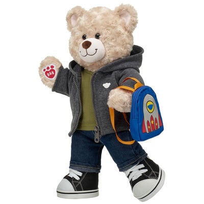 Happy Hugs Teddy Bear Grey Zip Space Backpack Gift Set