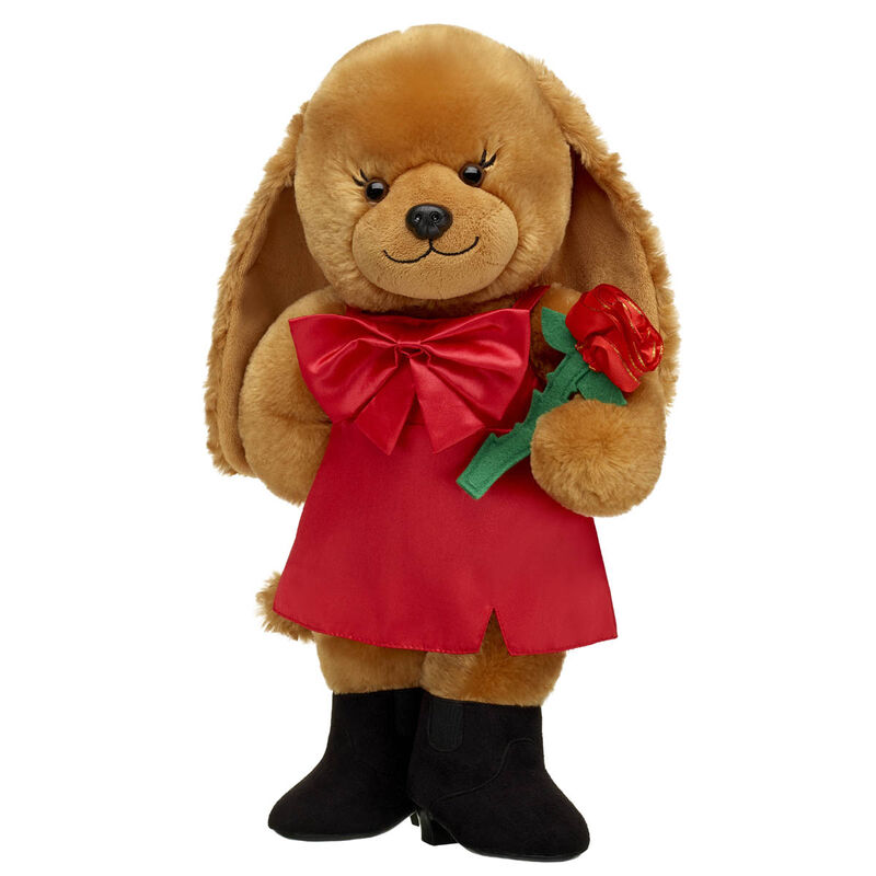 Online Exclusive Barkleigh™ Dog Stuffed Animal Red Dress Gift Set with Rose - Build-A-Bear Workshop®
