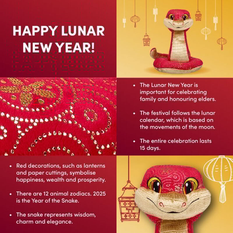 Lunar New Year Red and Gold Snake Soft Toy, , hi-res