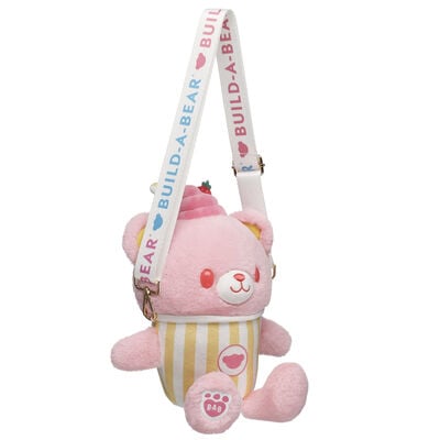 Strawberry Lemonade Bear Slushie Plushie with Carrying Strap