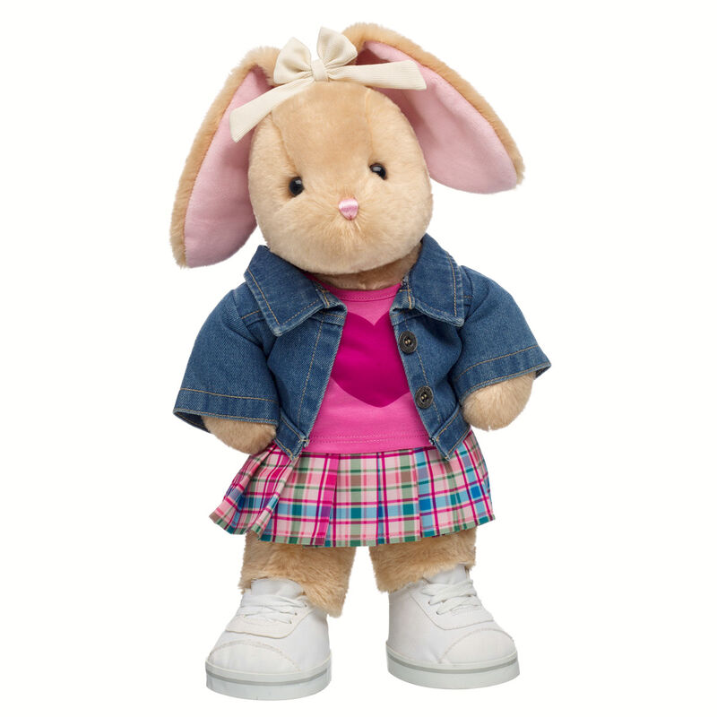 Pawlette Bunny Plush Plaid Skirt & Denim Jacket Gift Set by Build-A-Bear