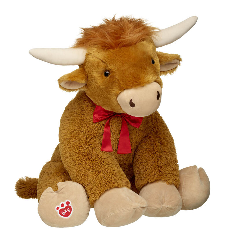 Giant Shaggy Highland Cow Stuffed Animal with Red Bow BuildABear®