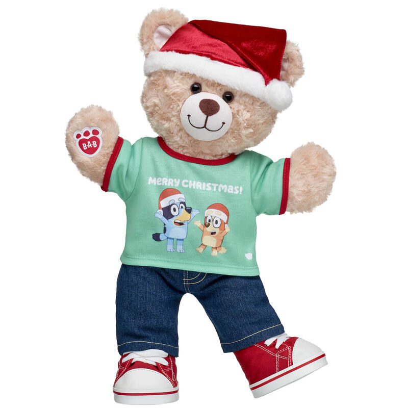 Happy Hugs Teddy Bear Bluey Christmas Gift Set with Santa Hat