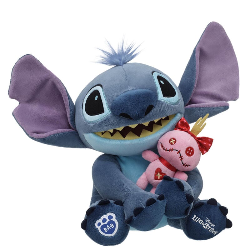 Disney Stitch Plush with Valentine's Day Scrump Wristie plush by Build-A-Bear