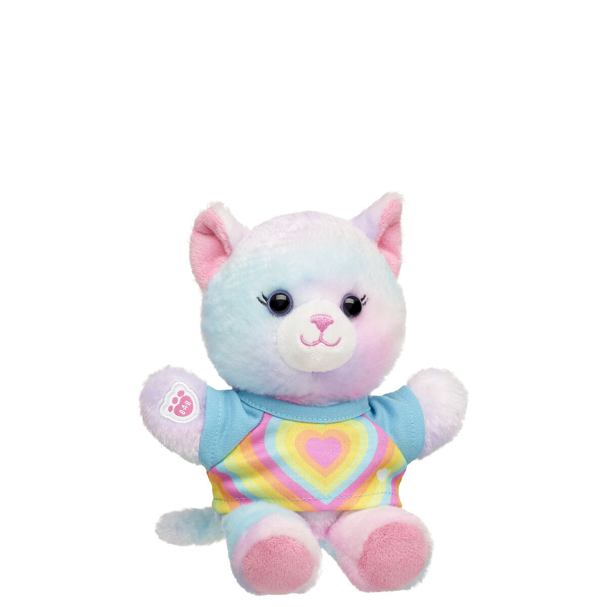 Build A Bear Mini Beans Pastel Swirl Kitty Soft Toy Rainbow Heart Gift Set