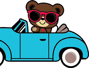 Bearamy in his blue car