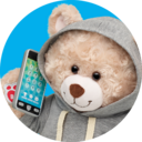 Happy Hugs bear in hoodie with phone