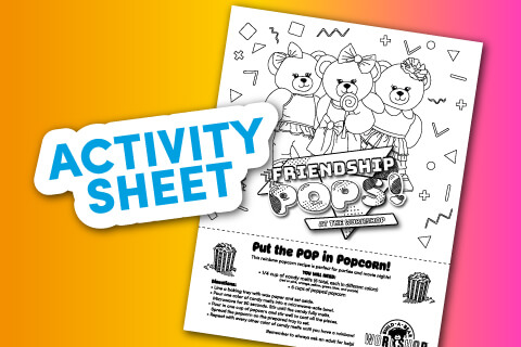 Line drawing of bears with directions for making popcorn