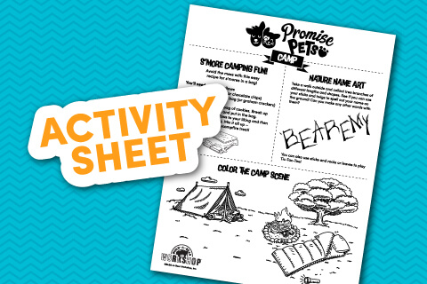 Camp Activity Sheet - Illustraed tent, fire and tree